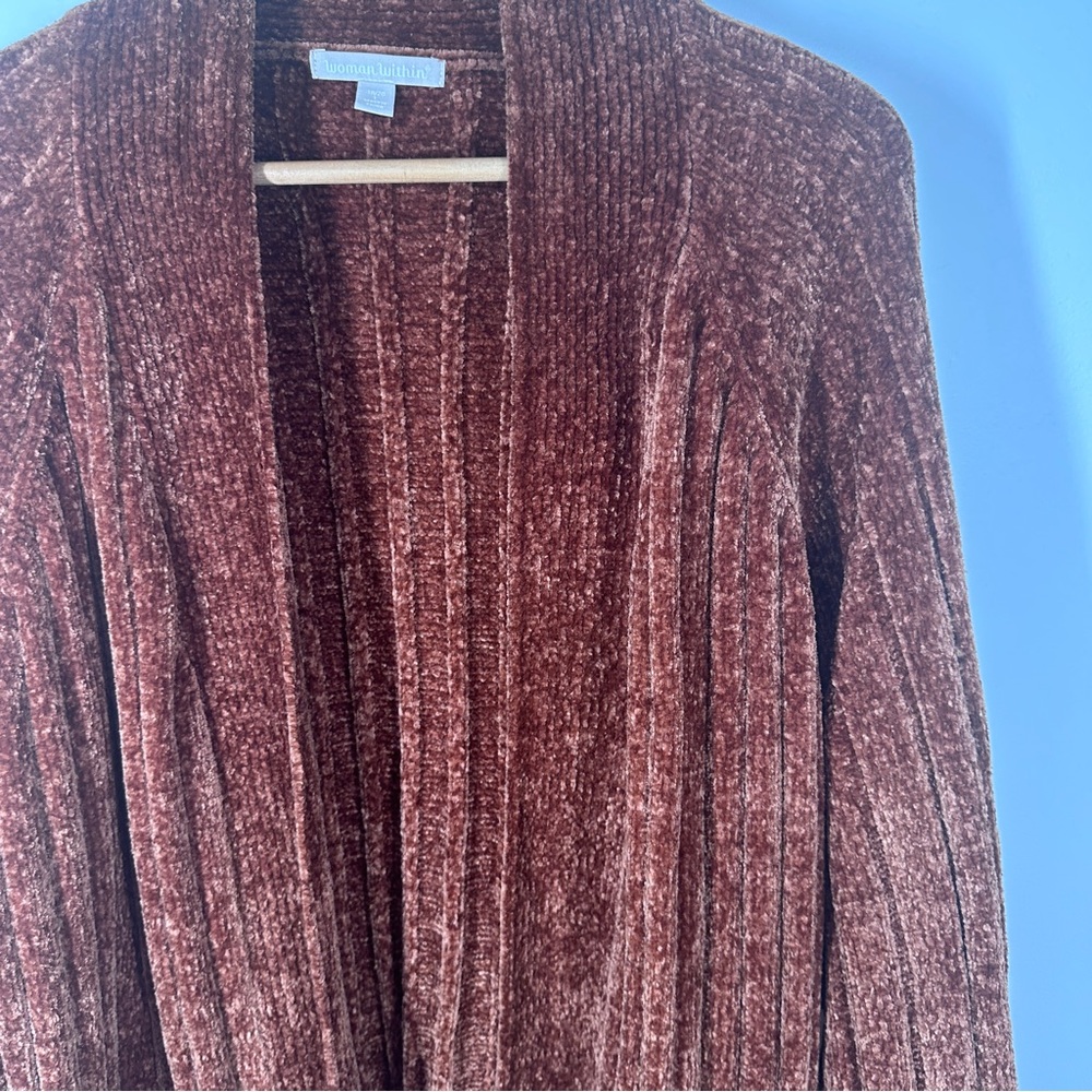 Woman Within Rust Orange Chenille Cardigan Sweater Size Large 18/20 Soft - Picture 3 of 6